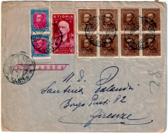1937-Eritrea RR Lettera Affr. Blocco Di Otto Del 7,5c.+ Coppia 20c.+ Etiopia 50c - Eritrea