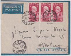 1936-Etiopia Striscia Del 50c. Effigie Di V.E.III Annullo PM 130 E Del 25.10 - Aethiopien