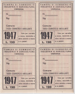 1947-quartina Piena Gomma L.120 Tassa Commercio Ambulante Della CCIA Di Verona - Historische Documenten