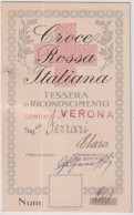 1921-CRI Tessera Di Riconoscimento Comitato Di Verona - Croce Rossa