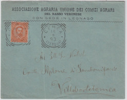 1893-CEREA Tondo Riquadrato (16.5) Su Busta Affrancata Effigie C.20 - Poststempel
