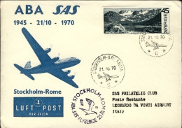 1970-Svezia Cat.Pellegrini N.2274 Euro 30-25 Anniversario I^volo S.A.S. Stoccolm - Storia Postale