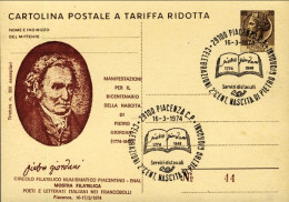 1974-L.20 Cartolina Postale A Tariffa Ridotta Per Bicentenario Nascita Pietro Gi - Stamped Stationery