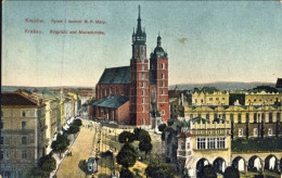 1915-Polonia Krakau Ringplatz Und Marienkirche, K.D. Feldpoststation Nr.196 - Pologne