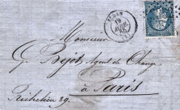 1865-Francia Lettera Della Banque Ch.Vesseron Et Concar In Sedan Diretta A Parig - 1863-1870 Napoleon III With Laurels