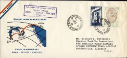 1957-catalogo Pellegrini N.728 Euro 90, I^volo PAN AM Roma (Detroit) Chicago Del - Poste Aérienne