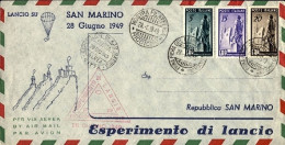 1949-bollo Rosso Triangolare Esperimento Di Lancio Riccione San Marino Del 28 Gi - Luftpost