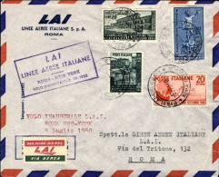 1950-cat.Pellegrini N.366 Cat.250, Ufficiale LAI I^volo Roma-New York Del 5 Lugl - Poste Aérienne