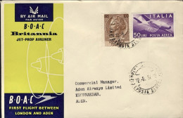 1957-catalogo Pellegrini N.752 Euro 120, BOAC I^volo Roma-Aden Del 22 Agosto - Luftpost