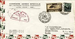 1949-cat.Pellegrini N.311 Euro 90, Bollo Amaranto Volo Ali Milano Parigi Citex D - Poste Aérienne