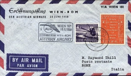 1958-Luxembourg Lussemburgo Cat.Pellegrini N.858 Euro 85,I^volo AUA Vienna Roma  - Covers & Documents