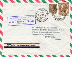 1957-della P.A.W.A. Diretto In U.S.A. Affr. L.20+L.100 Turrita Bollo I^volo Roma - Poste Aérienne