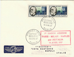 1957-France Francia Cat. Pellegrini N.715 Euro 90, Bollo Rosso I^volo Alitalia P - Covers & Documents