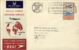 1952-Ceylon Cat.Pellegrini N.485 Euro 220, BOAC Colombo Roma Del 13 Agosto, Annu - Ceylon (...-1947)