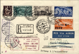 1949-bollo Viola I^volo Postale SAS Milano-Copenhagen Del 15 Maggio, Busta Racco - Luftpost