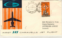 1959-SAS Caravelle Jet Diretto A Copenhagen Affr. L.45 Preolimpica,I^volo Carave - Poste Aérienne