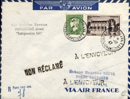 1947-France Francia Parigi Roma Del 6 Ottobre I^volo Diretto "Languedoc 161" - Covers & Documents