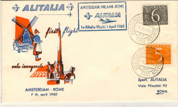 1960-Holland Nederland Olanda I^volo Alitalia Vlucht Amsterdam-Roma Del 1 Aprile - Poste Aérienne