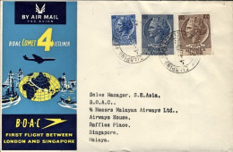 1959-cat.Pellegrini N.967 Euro 80, BOAC I^volo Roma Singapore Del 1 Giugno - Luftpost