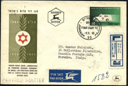 1955-Israele S.1v."Croce Rossa"su Raccomandata Fdc Illustrata+al Verso Affrancat - FDC