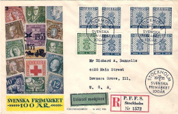 1955-Svezia S.2v.+3coppie "Centenario I Francobollo Svedese"su Raccomandata Fdc  - Sonstige & Ohne Zuordnung