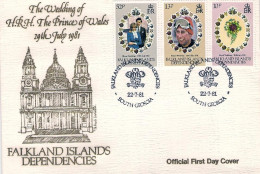 1981-Falkland S.3v."Matrimonio Charles-Diana"su Fdc Illustrata - Falkland Islands