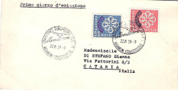 1959-Svizzera Su Fdc Illustrata Per Catania Affrancata S.2v."Europa Soprast.Reun - Altri & Non Classificati