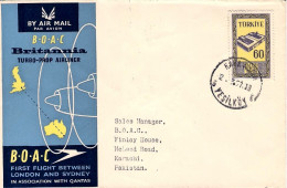 1957-Turchia I^volo BOAC Turbo Propell. Ankara-Karachi Del 2 Marzo - Cartas & Documentos