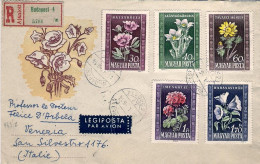 1950-Ungheria Hungary Magyar S.5v."Fiori"su Raccomandata Fdc Illustrata - FDC