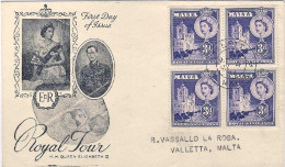 1954-Malta S.1v.quartina "Visita Di Elisabetta II^"su Fdc Illustrata - Malte