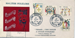 1976-Malta S.4v."Folclore Maltese"su Fdc Raccomandata Illustrata - Malta