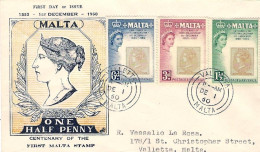 1960-Malta S.3v."anniversario I Francobollo Maltese"su Fdc Illustrata - Malte