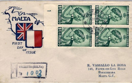 1949-Malta 1p.quartina "Nozze"bordo Di Foglio Su Raccomandata Fdc Illustrata - Malte