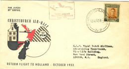 1953-Nuova Zelanda I^volo KLM Christchurch Amsterdam.Cachet - Airmail