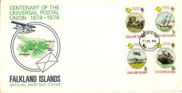 1974-Falkland S.4v."anniversario Dell'UPU"su Fdc Illustrata - Falkland Islands