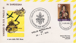 Vaticano-1970  Volo Speciale Viaggio Di S.S. Paolo VI In Sardegna Del 24 Aprile  - Airmail
