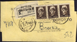 1946-piego Comunale Raccomandato Affrancato Striscia L.1,20 Imperiale Senza Fasc - Storia Postale