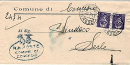 1945-piego Municipale Affrancato Coppia 50c. Turrita Annullo Concesio Brescia - Marcofilie