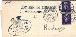 1945-piego Comunale Affrancato Coppia 50c. Turrita Annullo Concesio Brescia - Marcophilie
