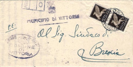 1945-piego Affrancato Posta Aerea Coppia 50c. Pegaso Annullo Vittoria Ragusa - Poststempel