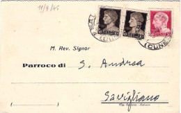 1945-cartolina Parrocchiale Affrancata Due 10c. Imperiale+20c. Imperiale Emissio - Poststempel