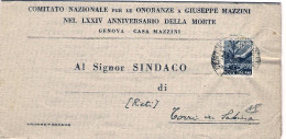 1946-stampato Del Comitato Nazionale Onoranze A Mazzini Affrancato 40c.Democrati - 1946-60: Poststempel