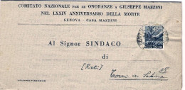 1946-stampato Del Comitato Nazionale Onoranze A Mazzini Affrancato 40c.Democrati - 1946-60: Marcophilia