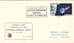 1966-France Francia I^volo Notturno Strasburgo Ginevra - Covers & Documents