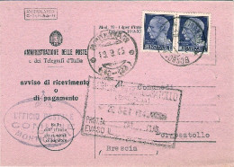 1945-avviso Di Ricevimento Affrancato Coppia L.1 Imperiale Senza Fasci Emissione - Storia Postale