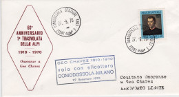 1970-Onoranze A Geo Chavez Volo Con L'elicottero Domodossola-Milano Del 27 Sette - Poste Aérienne