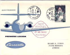 1964-France Francia Caravelle Illustrato Bollo Rosso Nice Athenes Jet Air France - Brieven En Documenten