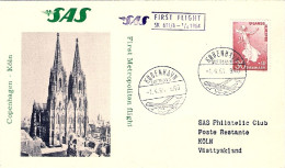 1964-Danimarca Cartolina Illustrata I^volo SAS Copenhagen Colonia - Other & Unclassified