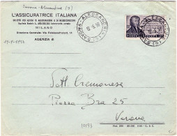 1956-busta Affrancata L.25 Avogadro Annullo Ambulante Savona-Alessandria (9) - 1946-60: Marcophilia