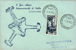 1952-cat.Pellegrini N.473 Euro 60, Cartolina 4^ Giro Aereo Internazionale Di Sic - Airmail